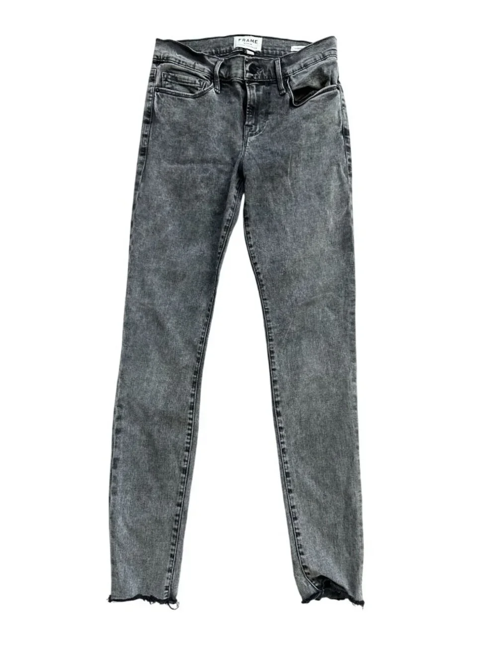 FRAME Black Gray Wash Le Skinny de Jeanne Frayed Ankle  Jeans Size 27 - Picture 2 of 8